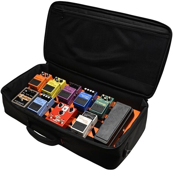Gator GPB-BAK-1 Aluminum Guitar Pedalboard (with Carry Bag), Orange, Orange - Angle In Use