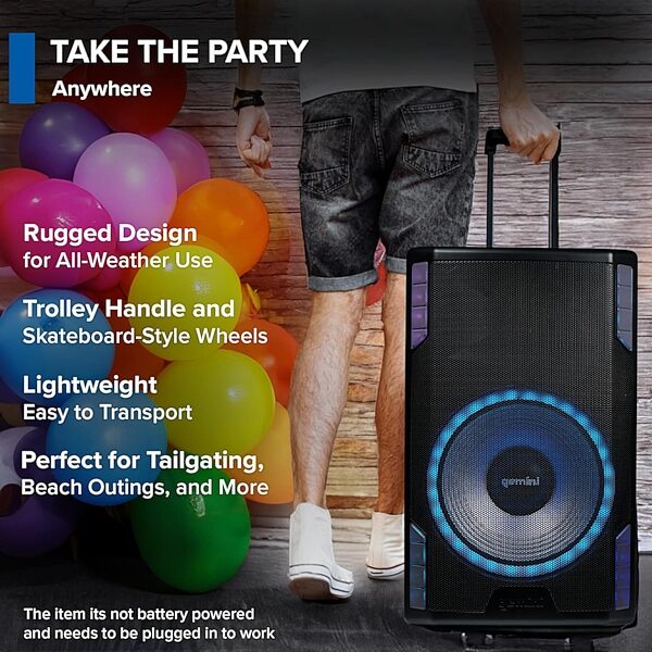 Gemini GSP-L5500PK Party PA Speaker Bundle with Speaker Stand and Microphone, Action Position Back
