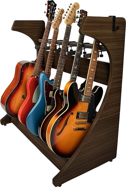 Gator Elite Five Electric/Acoustic Guitar Rack, Brown, Action Position Back