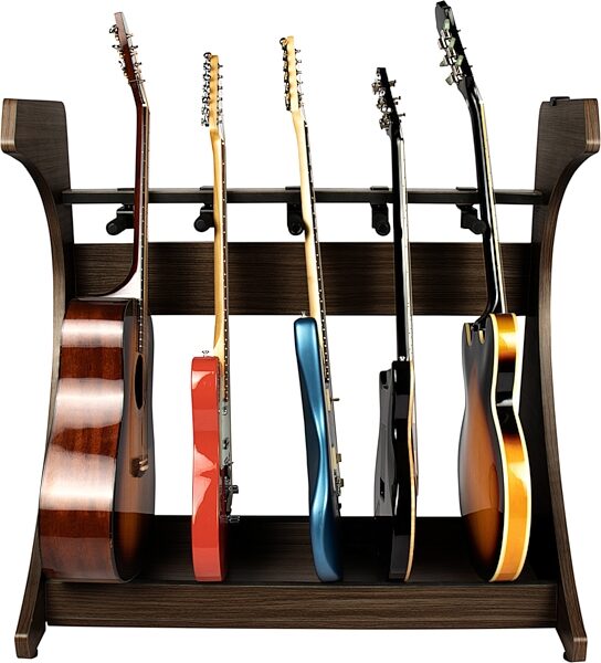 Gator Elite Five Electric/Acoustic Guitar Rack, Brown, Action Position Back