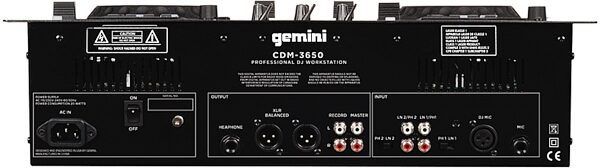 Gemini CDM-3650 CD/MP3 Player Mixing Console, Rear