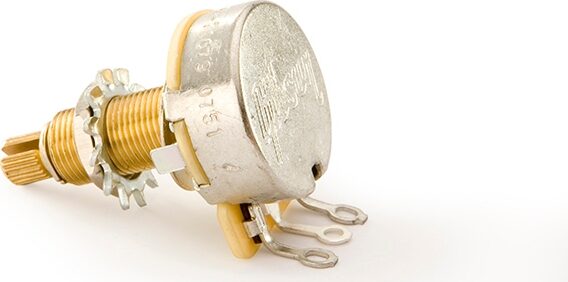Gibson Linear Taper Potentiometer, 500K Ohm, Long Shaft, Action Position Back