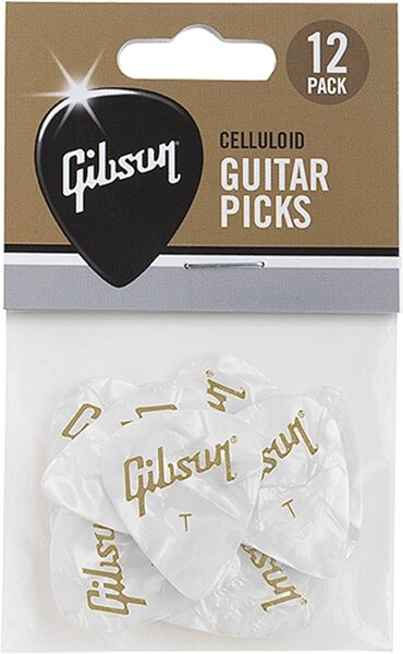 Gibson White Pearloid Picks, White, Thin, 12-pack, Action Position Back