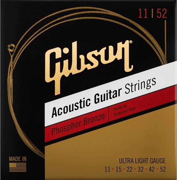 Gibson Phosphor Bronze Acoustic Guitar Strings, Ultra Light, Action Position Back