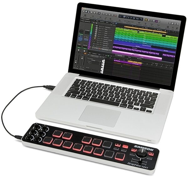 Samson Graphite MD13 USB MIDI Drum Pad Controller, In Use with Laptop