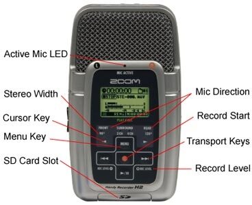 Zoom H2 Portable 2-Track SD Recorder, Front Detail