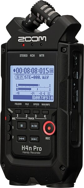 Zoom H4n Pro Portable Handy Recorder, All-Black Edition, Front Angle