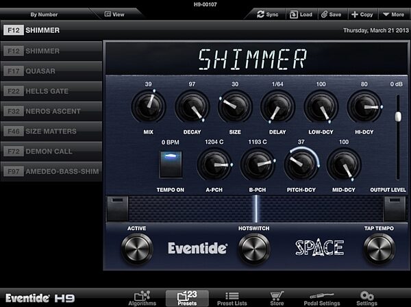 Eventide H9 Multi-Effects Pedal, Screenshot Shimmer