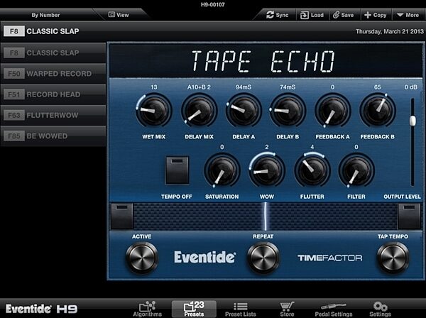 Eventide H9 Multi-Effects Pedal, Screenshot Tape Echo