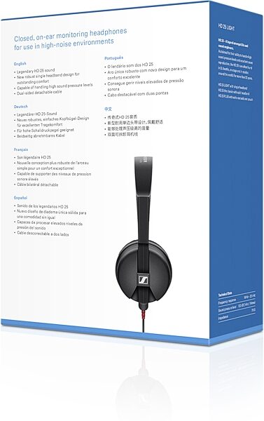 Sennheiser HD 25 Light On-Ear Closed-Back Headphones, New, Box Back