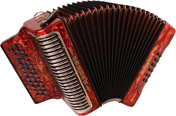 Hohner CXG Corona II Xtreme Accordion, Pearl Red, G/C/F, Action Position Back