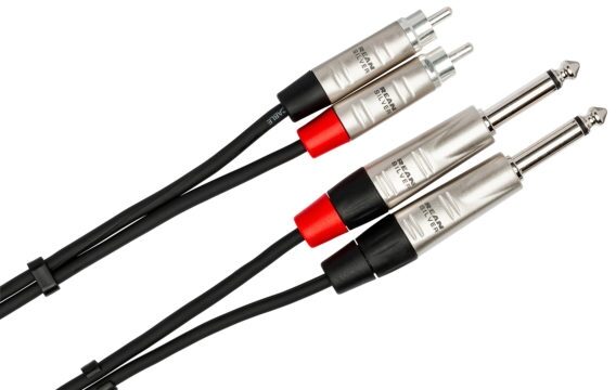 Hosa Pro Unbalanced Dual REAN 1/4 Inch TS to RCA Stereo Interconnect Cable, 3 foot, Detail