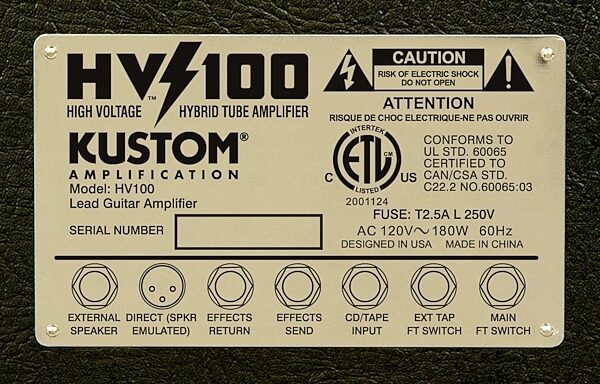 Kustom HV100 Guitar Combo Amplifier (100 Watts, 2x12 in.), Rear Panel