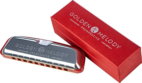 Hohner M544BX Golden Melody Progressive Harmonica, Chrome, Key of A, Action Position Back
