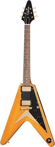 Epiphone 1958 Korina Flying V Electric Guitar (with Case), Aged Natural, with Black Pickguard, Scratch and Dent, Main