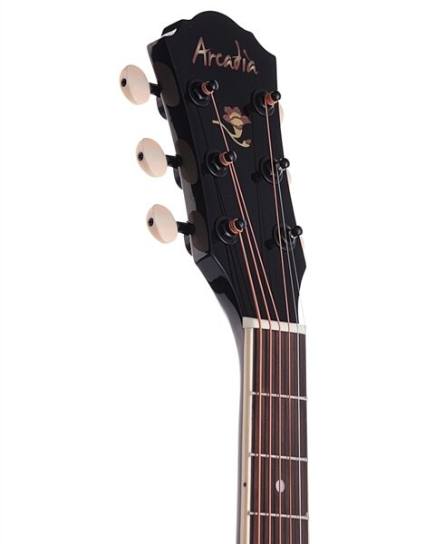 Arcadia DL38 3/4-Size Acoustic Guitar Package, Black - Headstock Front