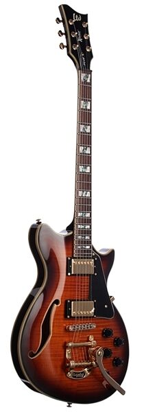 ESP LTD Xtone PC2V Electric Guitar (with Case), Brown Sunburst - Angle