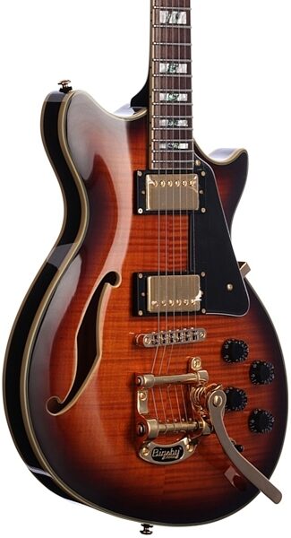 ESP LTD Xtone PC2V Electric Guitar (with Case), Brown Sunburst - Body Angle