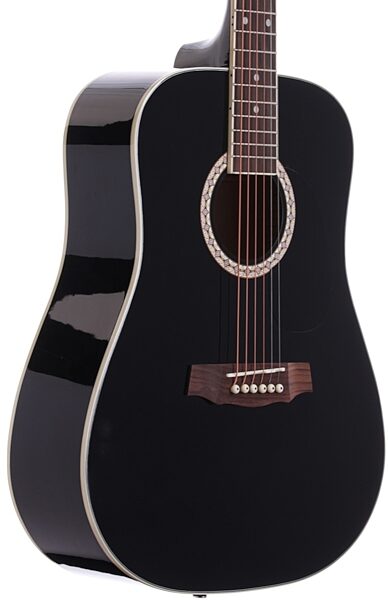 Arcadia DL38 3/4-Size Acoustic Guitar Package, Black - Body Angle