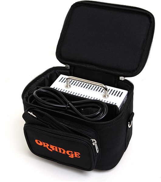 Orange Micro Amp Gig Bag, Micro Amp Accessory Bag, Angled with head Front