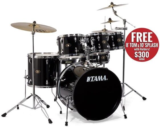 TAMA Imperialstar 8-Piece Double Bass Drum Set With MEINL HCS Cymbals  Hairline Black