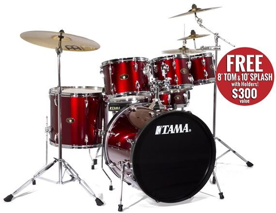 Tama IS52KC Imperialstar Accel-Driver Drum Set with Meinl Cymbals, Vintage Red