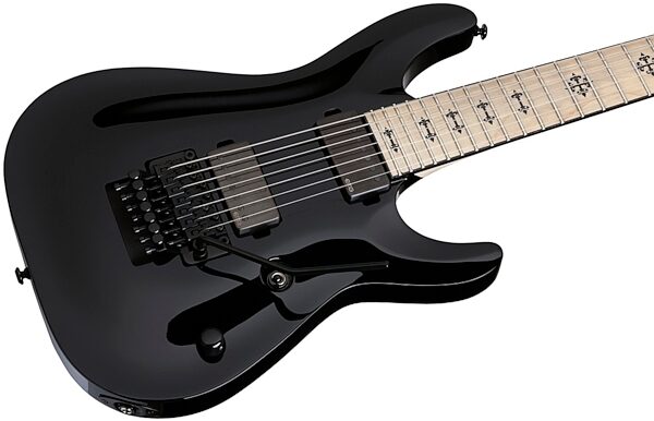 Schecter Jeff Loomis JL7FR Electric Guitar with Floyd Rose Tremolo, Black - Body Angle