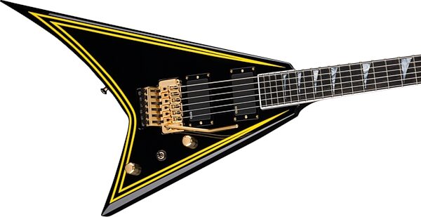 Jackson MJ Rhoads RR24MG Electric Guitar (with Case), Black with Yellow Pinstripes, Main with all components Back