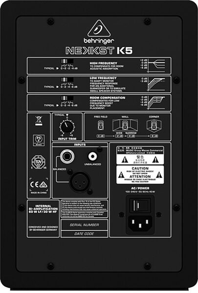 Behringer NEKKST K5 Audiophile Bi-Amped Studio Monitor, Rear