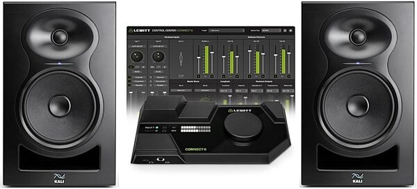 Kali Audio LP-6 V2 Powered Studio Monitor, Black, Pair, with Lewitt Audio Connect 6 Audio Interface, Main