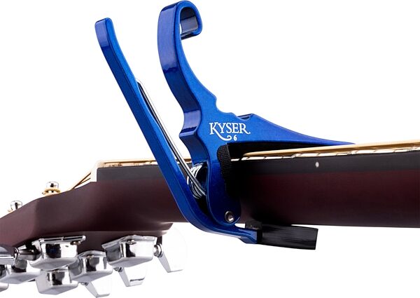 Kyser Quick Change Electric Guitar Capo, Blue, Action Position Back
