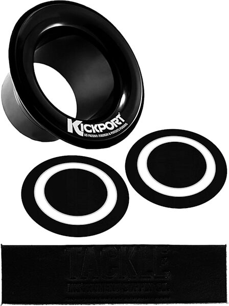 KickPort Bass Drum Sonic Enhancement Port System, Black, D Pack, with Tackle Bass Drum Hoop Protector (Black Leather), pack