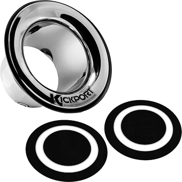 KickPort Bass Drum Sonic Enhancement Port System, Chrome, with KickPort D-Pad Bass Drum Impact Pad (Black, 2-Pack), pack