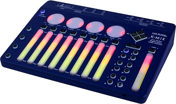 Keith McMillen Instruments K-Mix Blue Edition Digital Mixer and USB Audio Interface, Blemished, Angled Side