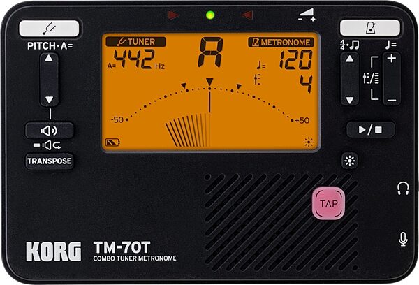 Korg TM70-T Tuner Metronome with CM400 Contact Microphone, New, Action Position Back