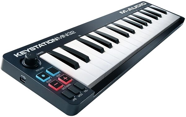 M-Audio Keystation Mini 32 MKII USB MIDI Keyboard Controller, 32-Key, Angle