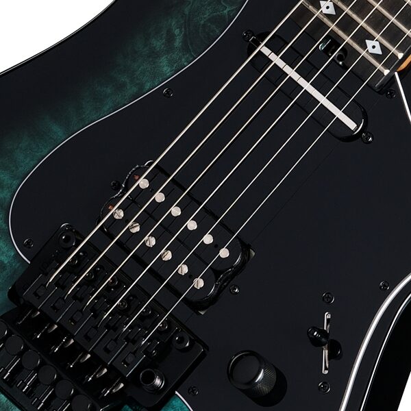 Kramer Volante Quilt HSFR Electric Guitar (with Gig Bag), Aqua Burst, Action Position Back