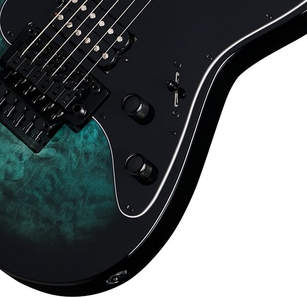 Kramer Volante Quilt HSFR Electric Guitar (with Gig Bag), Aqua Burst, Action Position Back