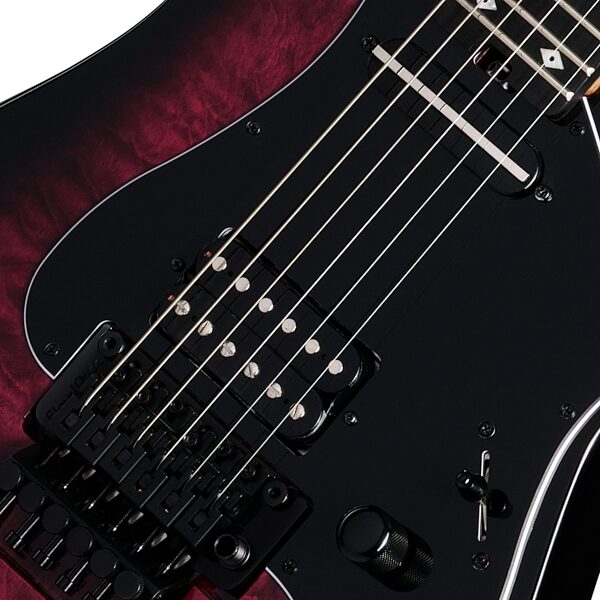 Kramer Volante Quilt HSFR Electric Guitar (with Gig Bag), Magenta Burst, Action Position Back