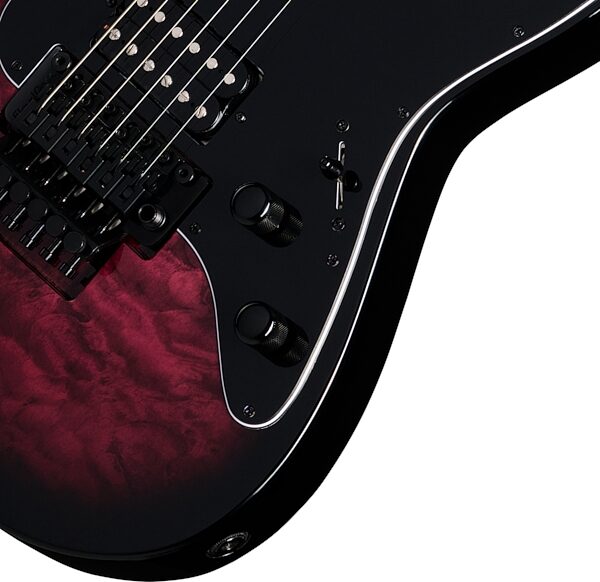 Kramer Volante Quilt HSFR Electric Guitar (with Gig Bag), Magenta Burst, Action Position Back