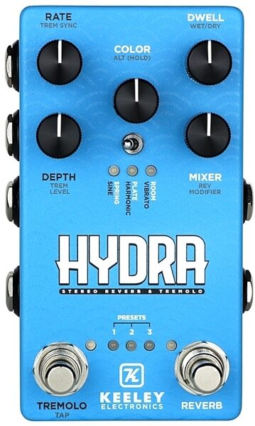 Keeley Hydra Stereo Reverb and Tremolo Pedal, New, main