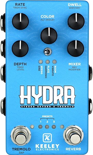 Keeley Hydra Stereo Reverb and Tremolo Pedal, New, Action Position Back