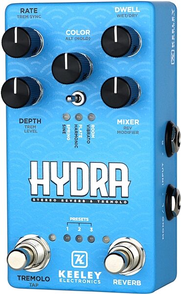 Keeley Hydra Stereo Reverb and Tremolo Pedal, New, Action Position Back