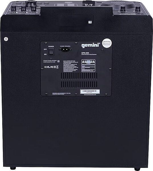 Gemini GPK-800 Home Karaoke Party PA Speaker, New, Rear