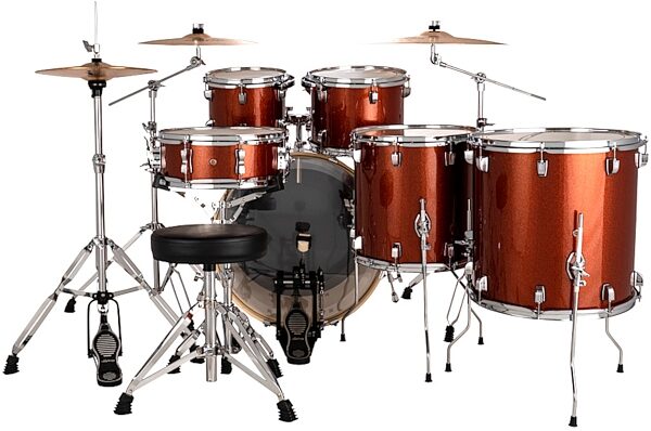 Ludwig LE622 Evolution Complete Drum Set, 6-Piece, Copper Sparkle, Action Position Back
