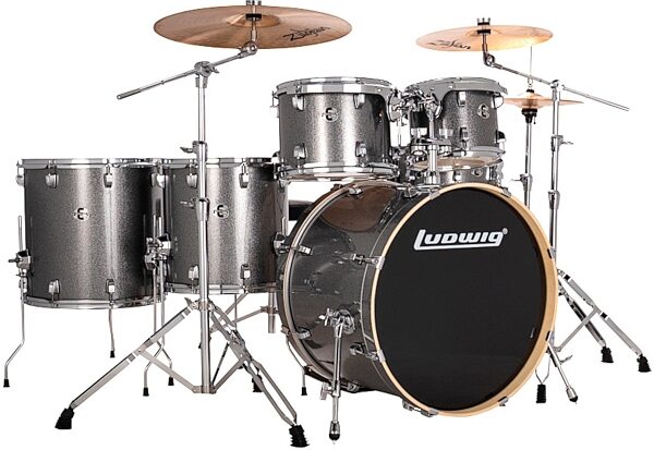 Ludwig LE622 Evolution Complete Drum Set, 6-Piece, Platinum Sparkle, Action Position Back