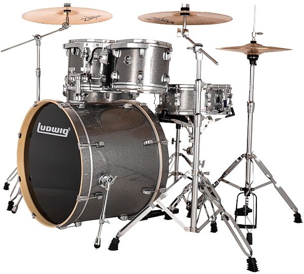Ludwig LE622 Evolution Complete Drum Set, 6-Piece, Platinum Sparkle, Action Position Back