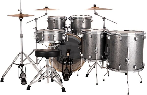 Ludwig LE622 Evolution Complete Drum Set, 6-Piece, Platinum Sparkle, Action Position Back
