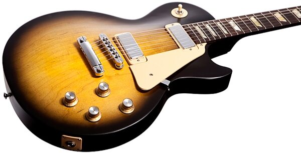 Gibson Les Paul Studio '70s Tribute Electric Guitar with Gig Bag, Satin Vintage Sunburst Closeup