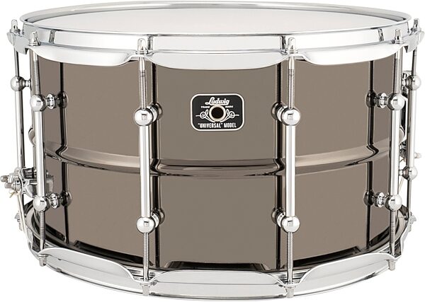 Ludwig Universal Brass Snare Drum, Black Chrome, 8x14&quot;, Action Position Back